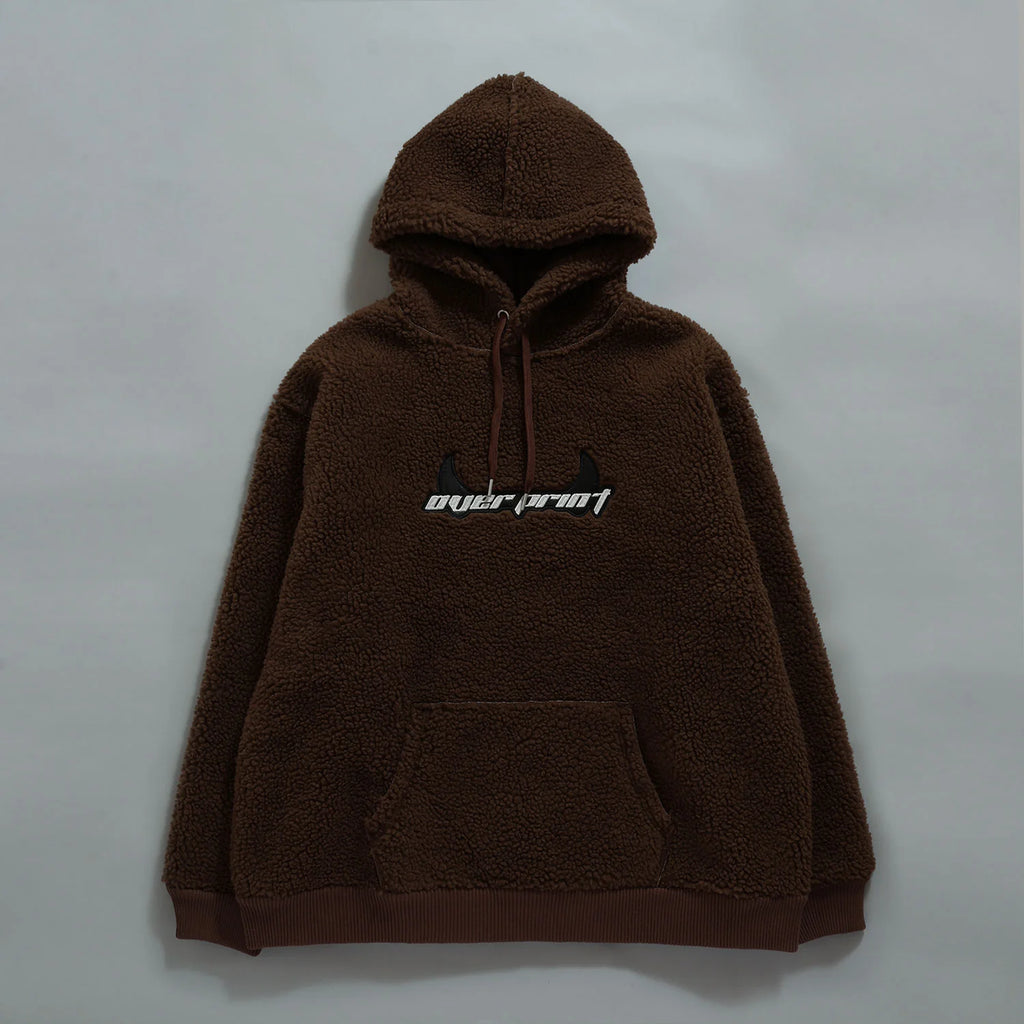 Over Print - Satan logo Bonding Boa Hoodie - Brown