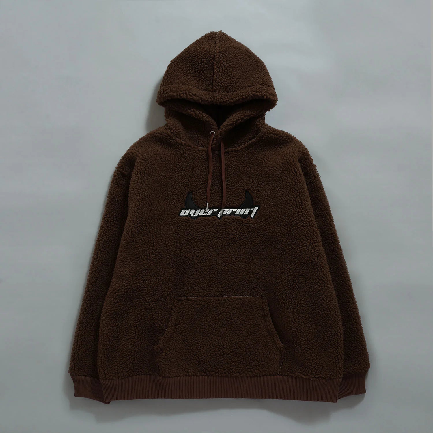 Over Print - Satan logo Bonding Boa Hoodie - Brown