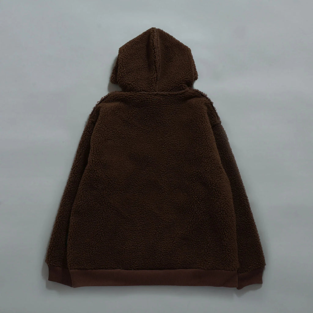 Over Print - Satan logo Bonding Boa Hoodie - Brown