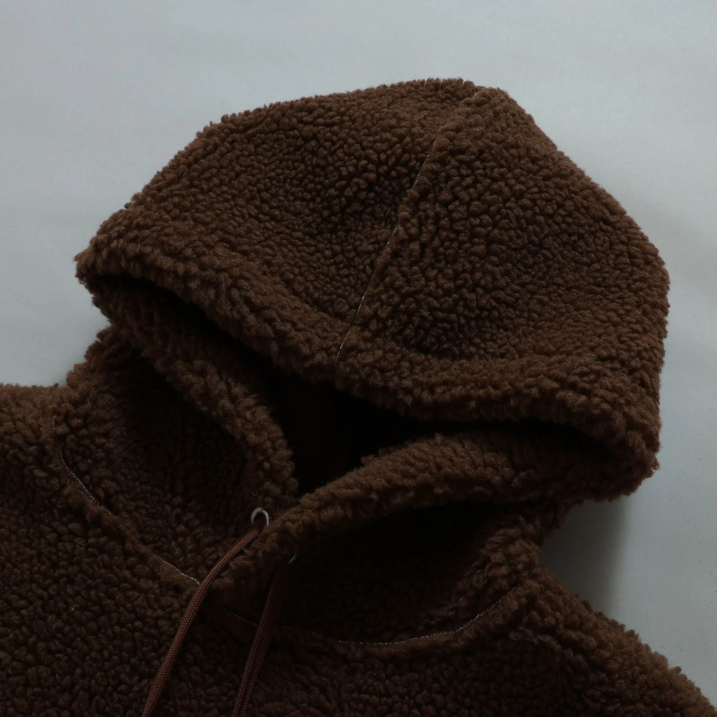 Over Print - Satan logo Bonding Boa Hoodie - Brown