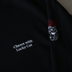 One Drop - Tomowaka "The Cat that Brings Luck and Sake" Embroidered Crewneck Sweatshirt - 2 Colors
