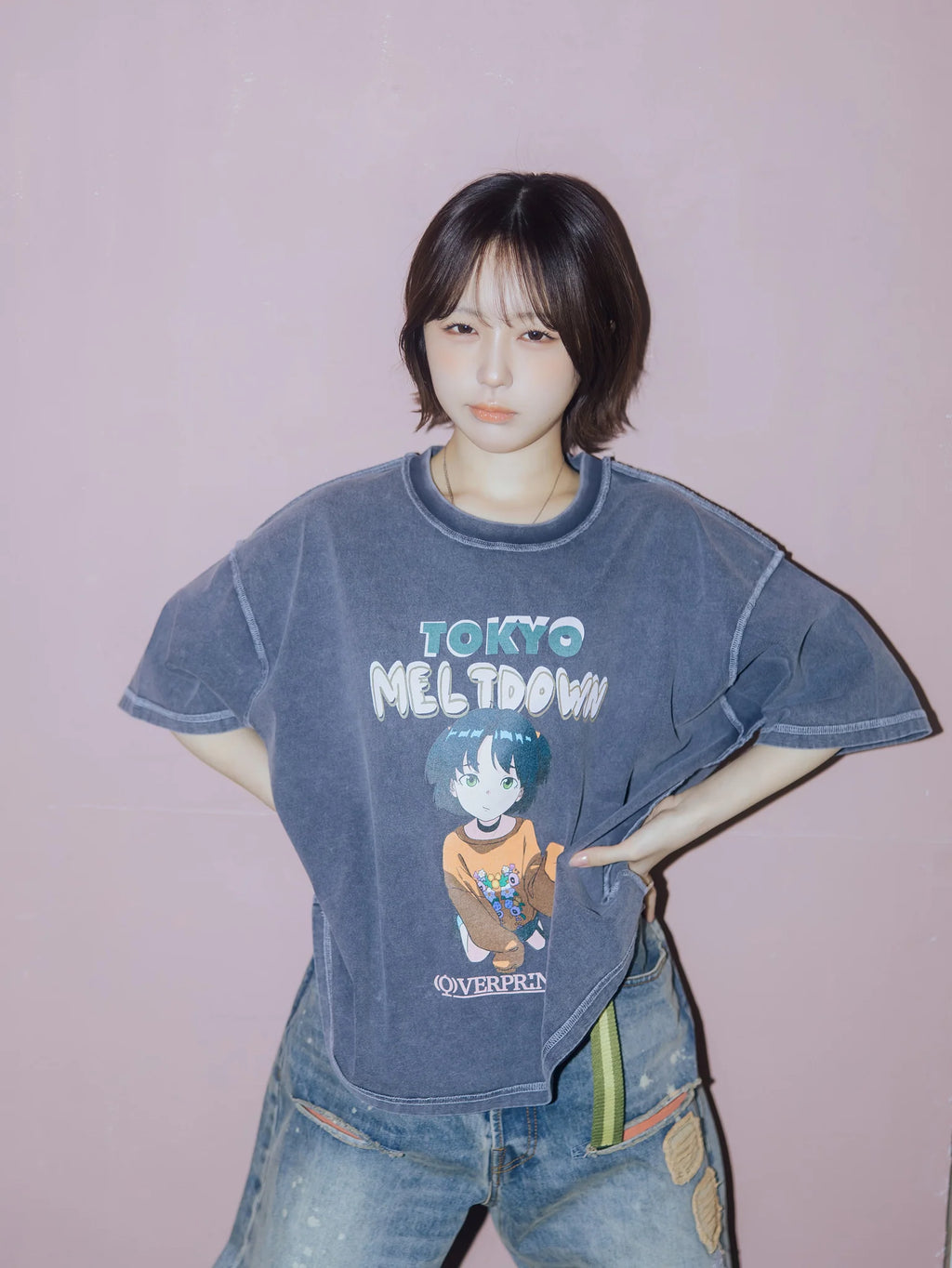 Over Print - MELTDOWN pigment Tee 2 - Charcoal