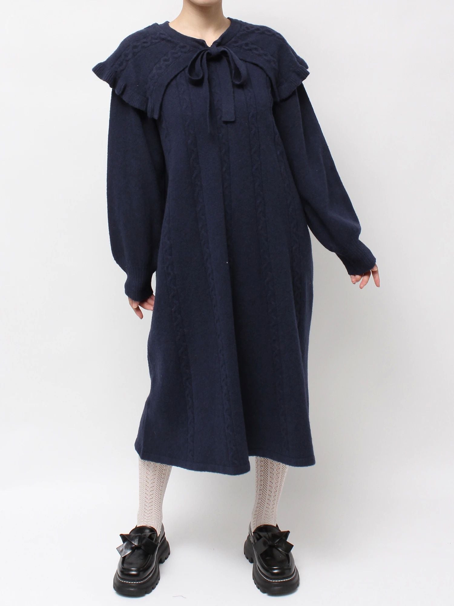 merry jenny｜Cape Ribbon Knit Dress