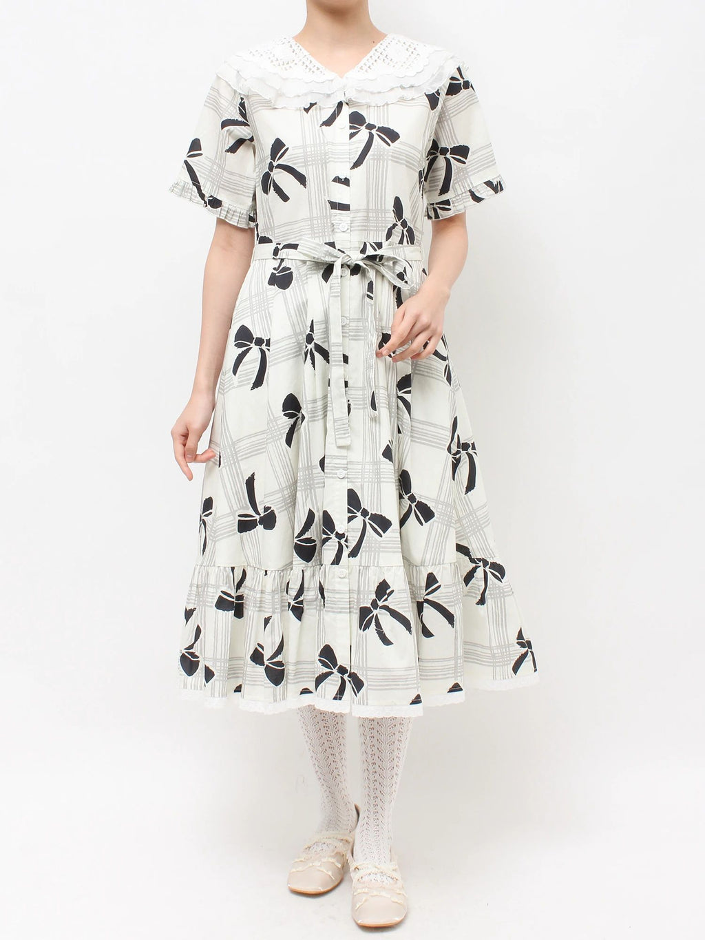 merry jenny｜Lace-Collar Shirt Dress