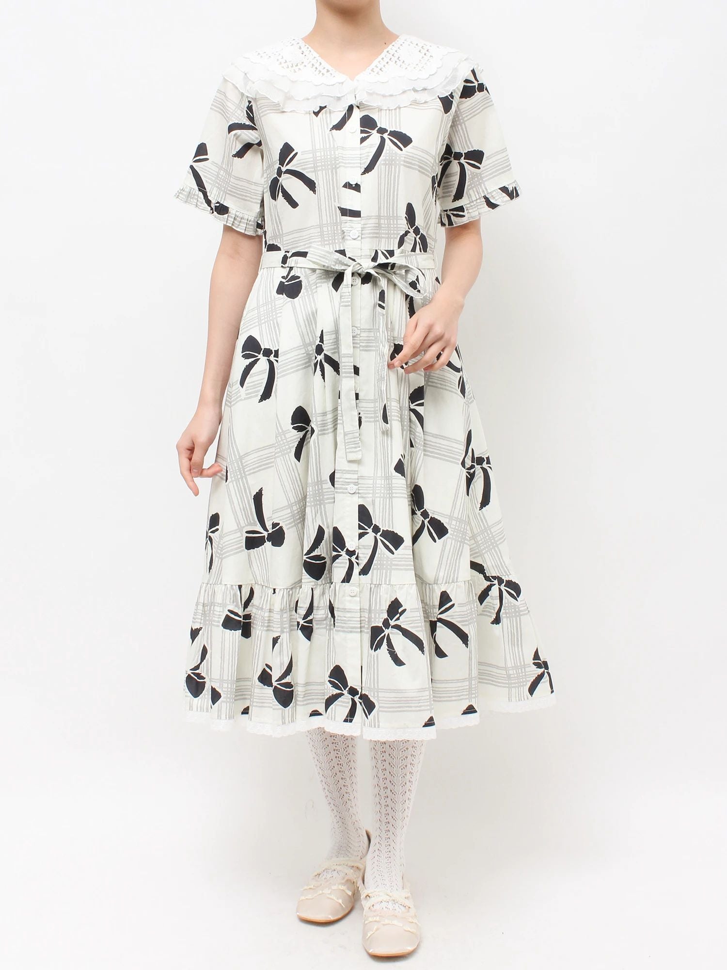 merry jenny｜Lace-Collar Shirt Dress