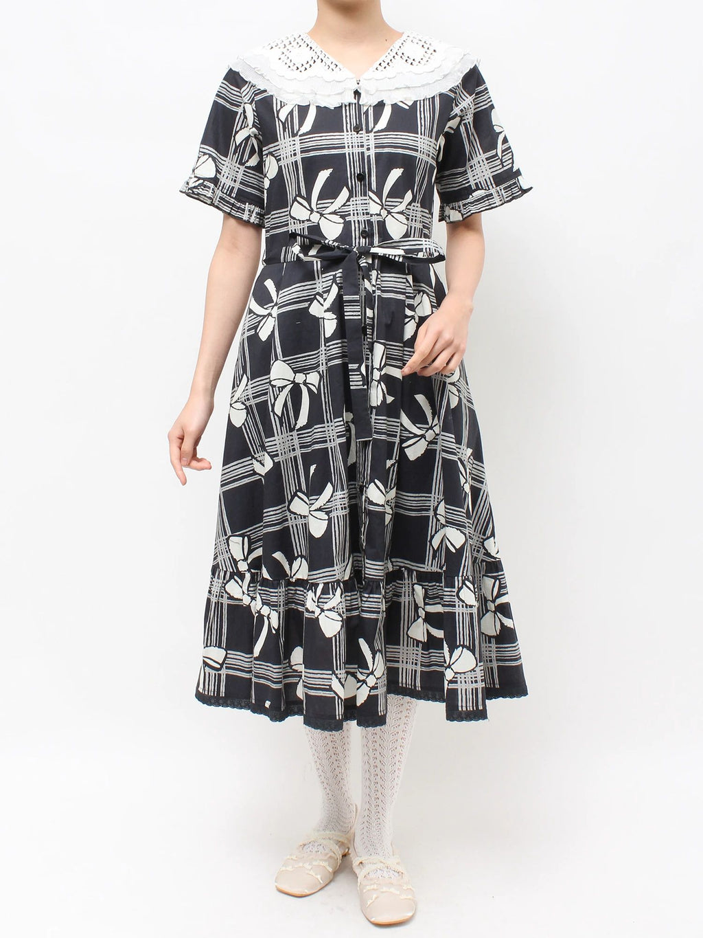 merry jenny｜Lace-Collar Shirt Dress