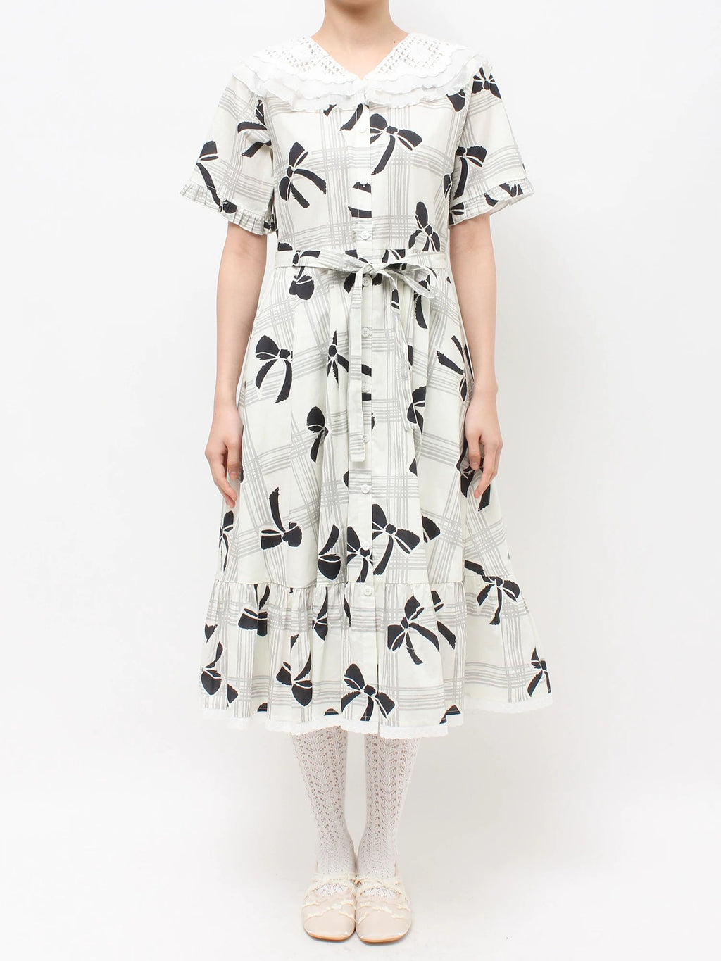 merry jenny｜Lace-Collar Shirt Dress
