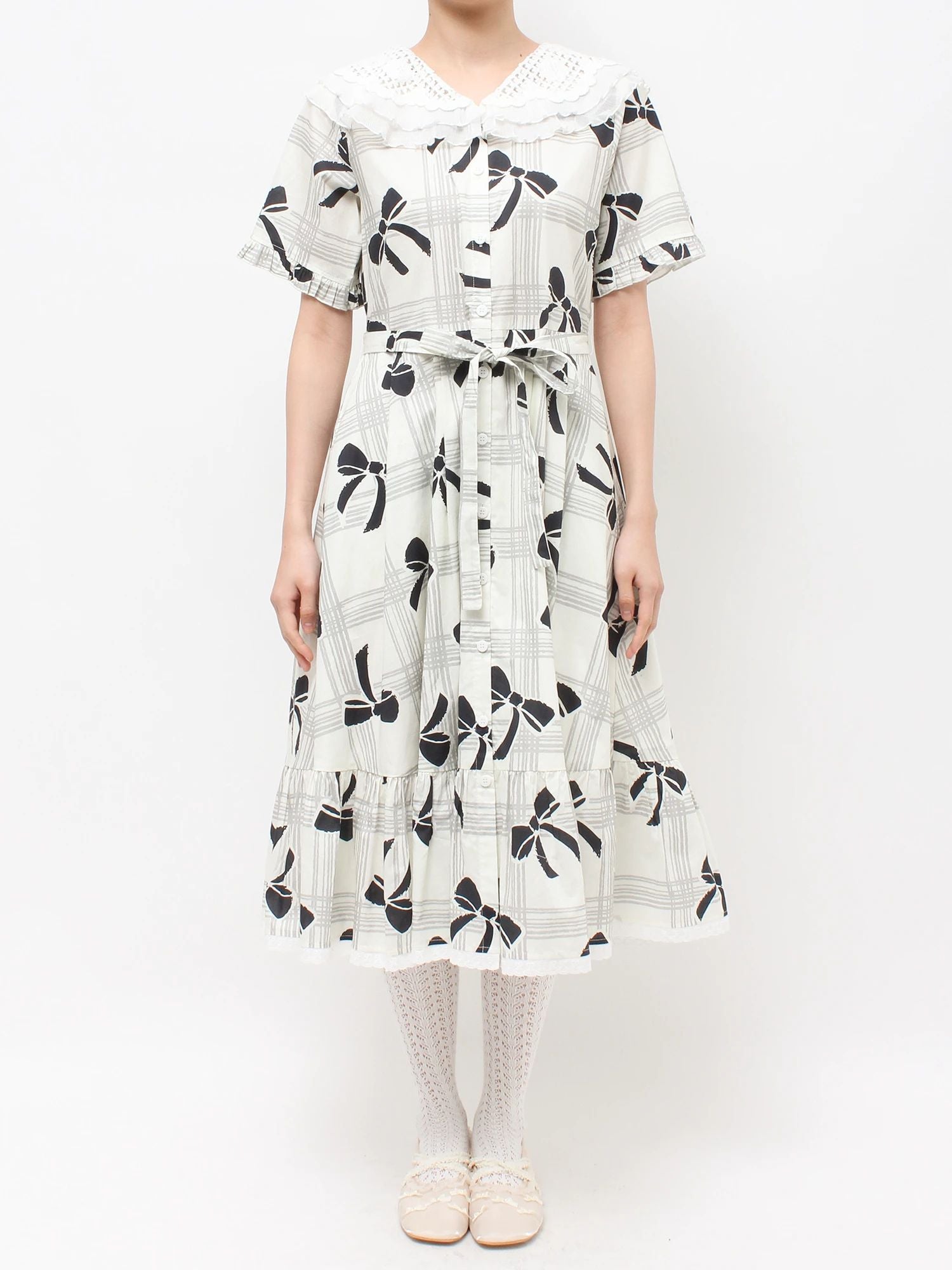 merry jenny｜Lace-Collar Shirt Dress