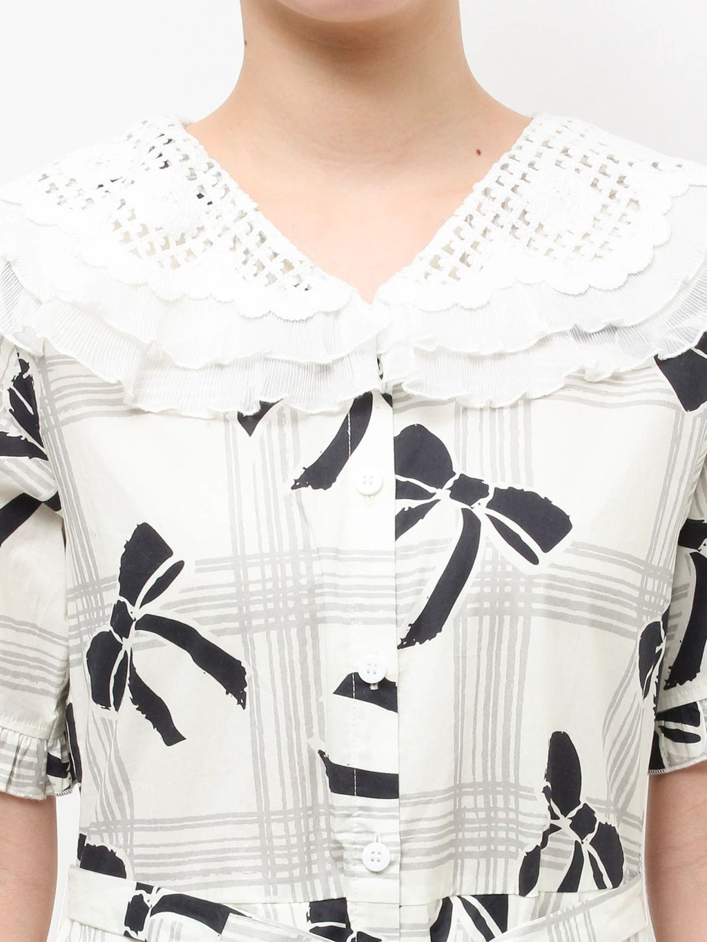merry jenny｜Lace-Collar Shirt Dress