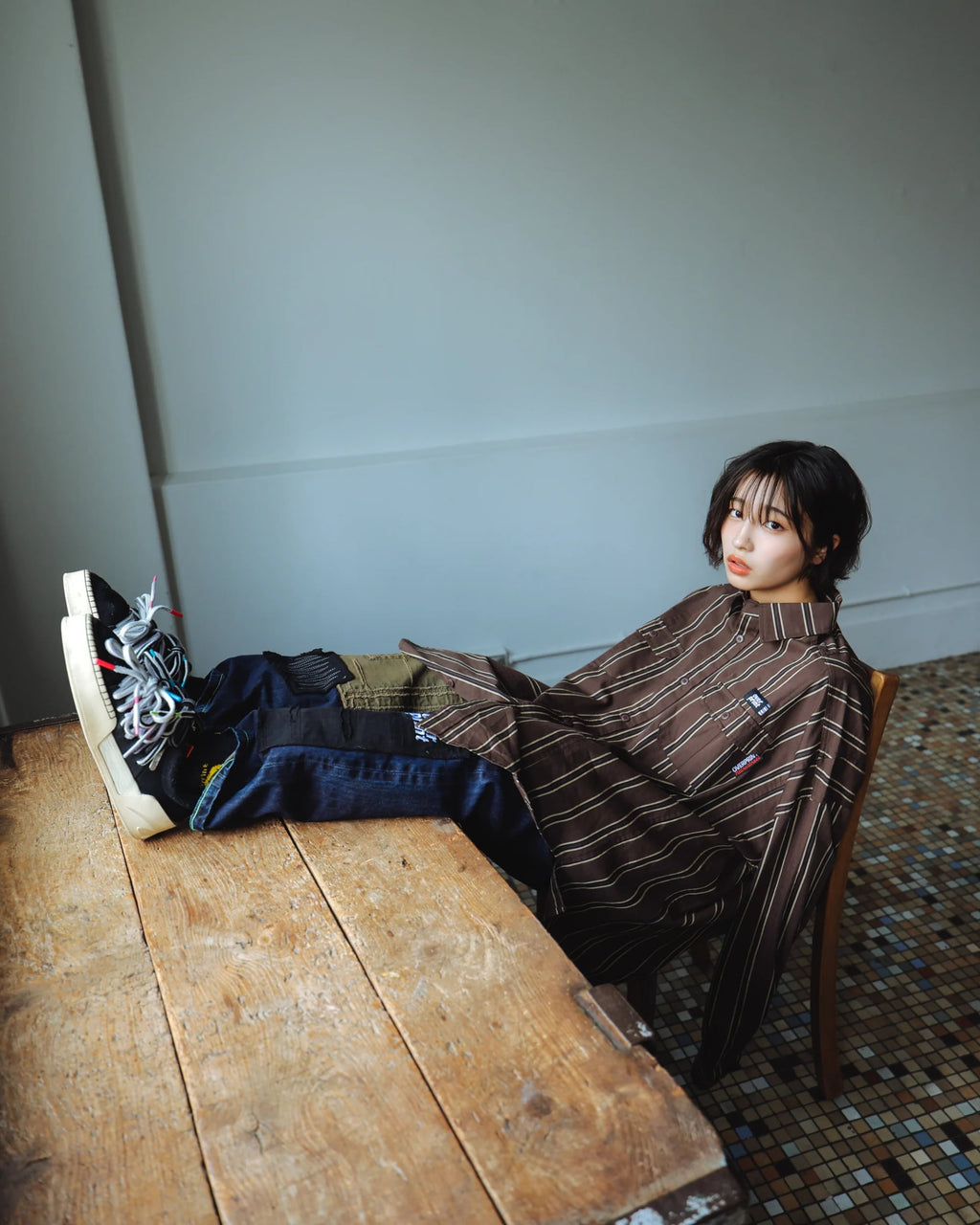 Over Print BREAK WIDE SHIRTS STRIPE 寬版條紋長袖襯衫
