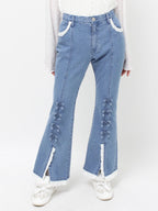 merry jenny｜ribbon slim flare denim pants
