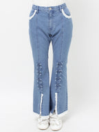 merry jenny｜ribbon slim flare denim pants