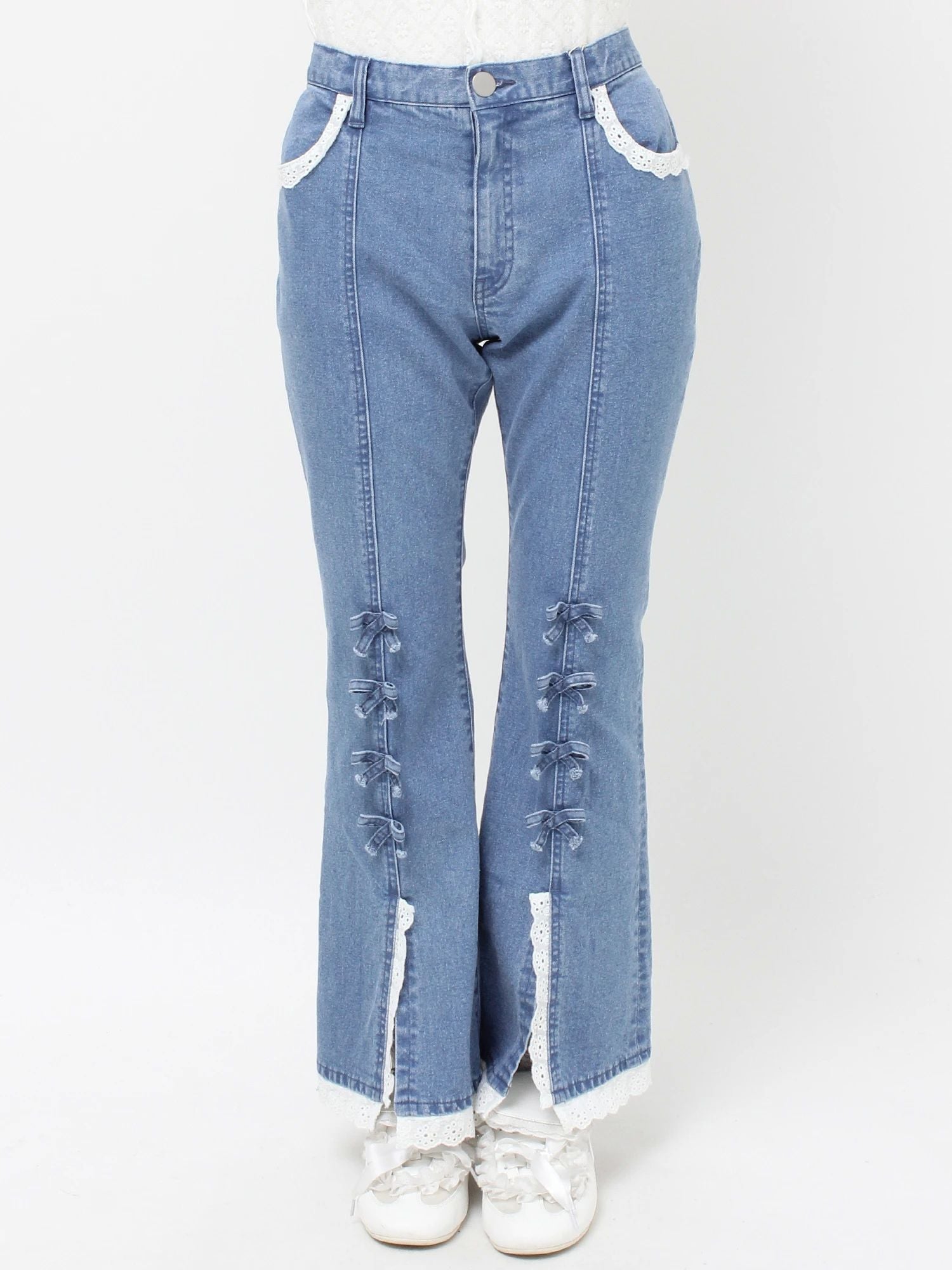 merry jenny｜ribbon slim flare denim pants