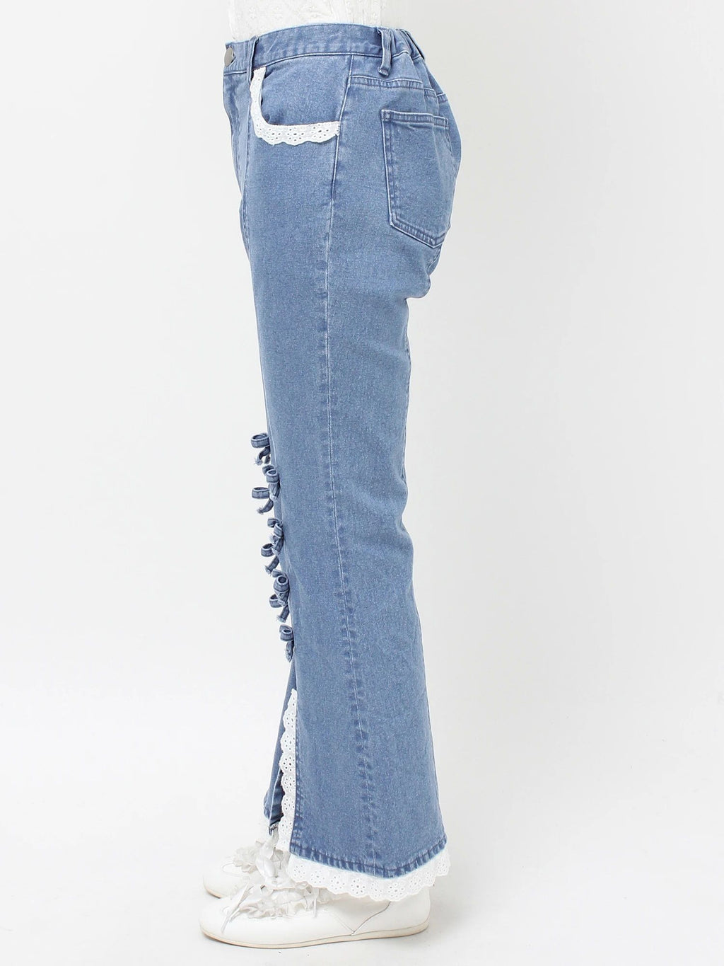 merry jenny｜ribbon slim flare denim pants