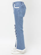 merry jenny｜ribbon slim flare denim pants