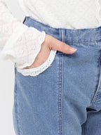 merry jenny｜ribbon slim flare denim pants