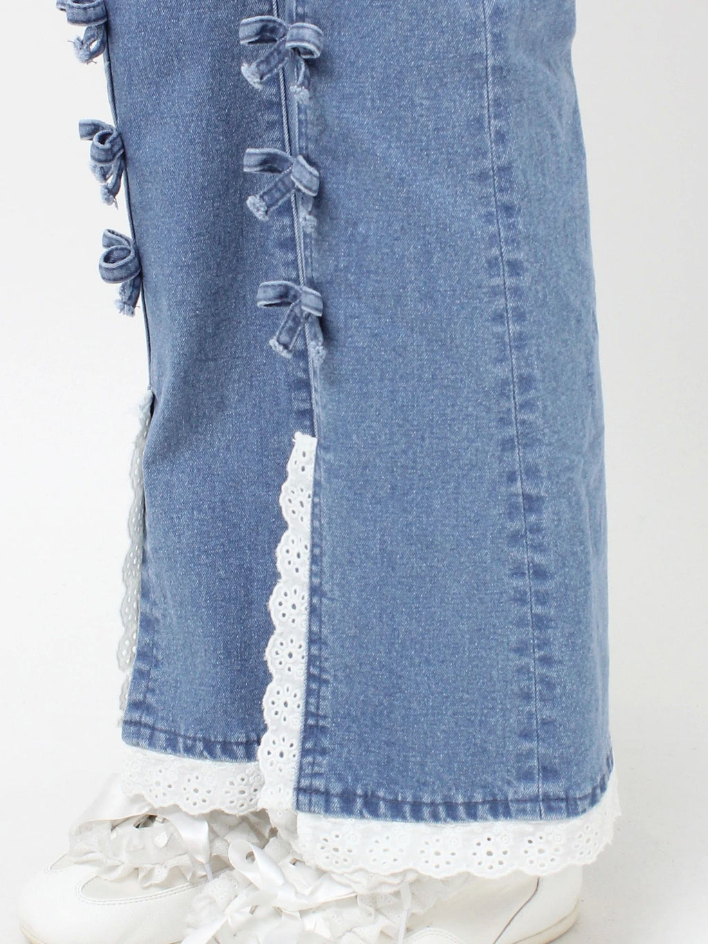 merry jenny｜ribbon slim flare denim pants