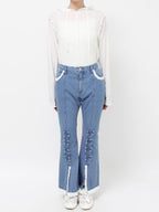 merry jenny｜ribbon slim flare denim pants