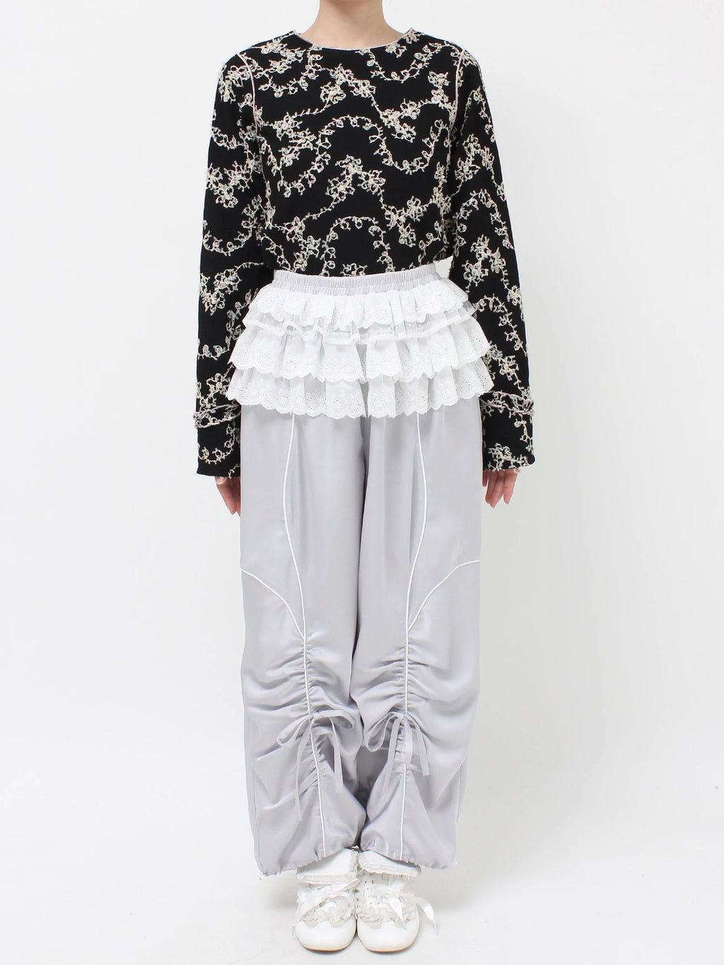 merry jenny｜Satin Frill Wide Pants