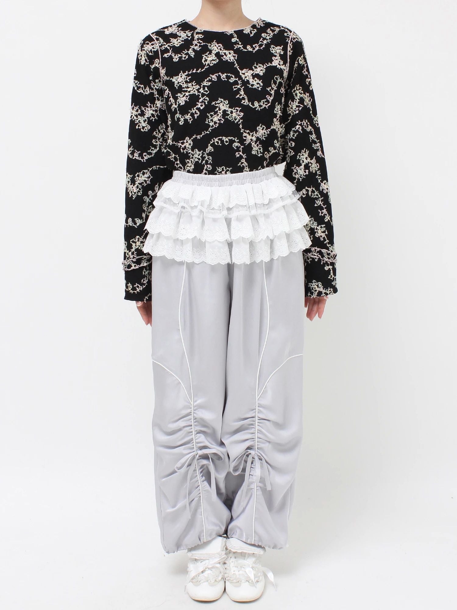 merry jenny｜Satin Frill Wide Pants