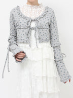 merry jenny｜Floral frill ribbed bolero