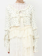 merry jenny｜Floral frill ribbed bolero