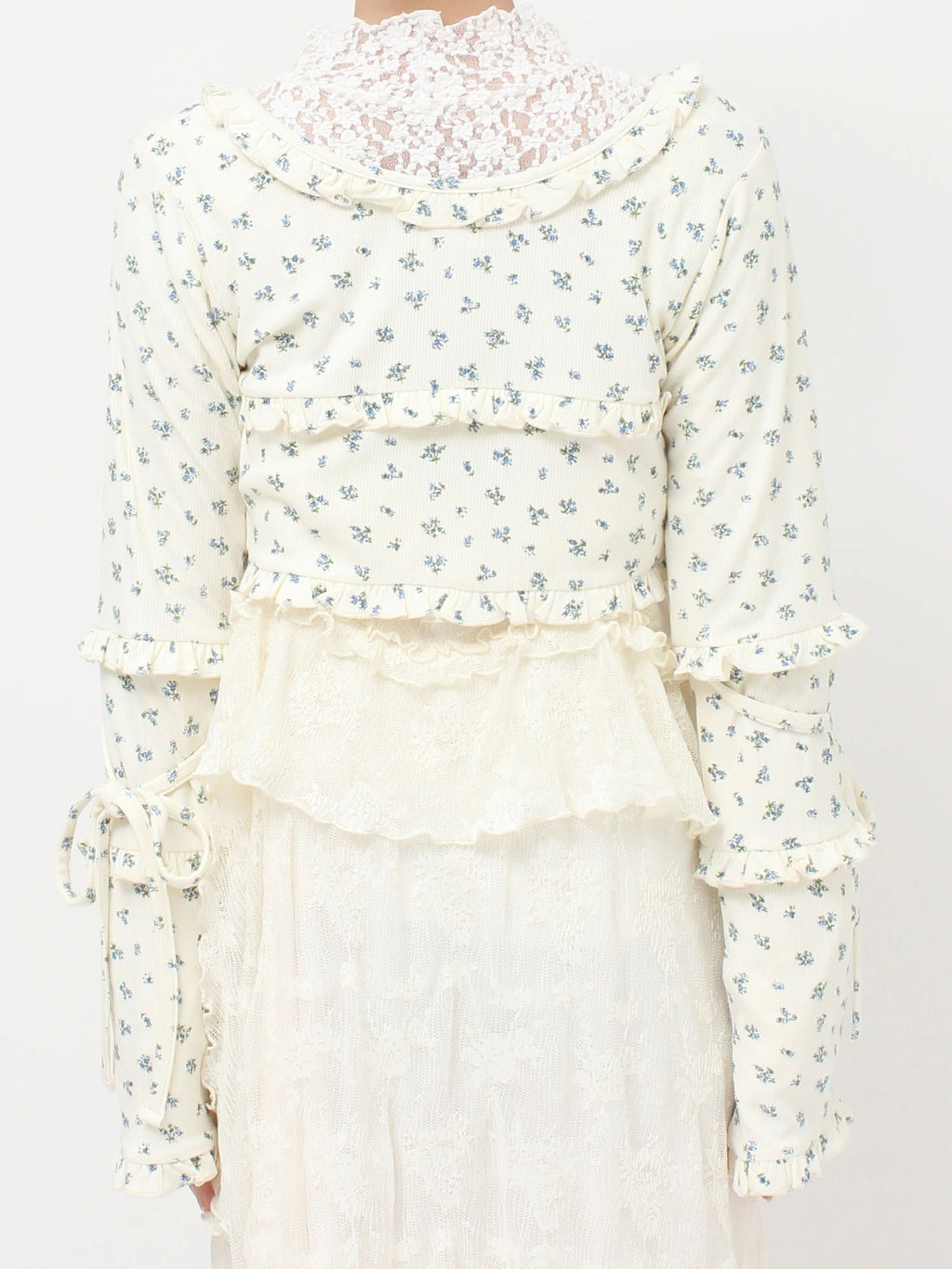 merry jenny｜Floral frill ribbed bolero