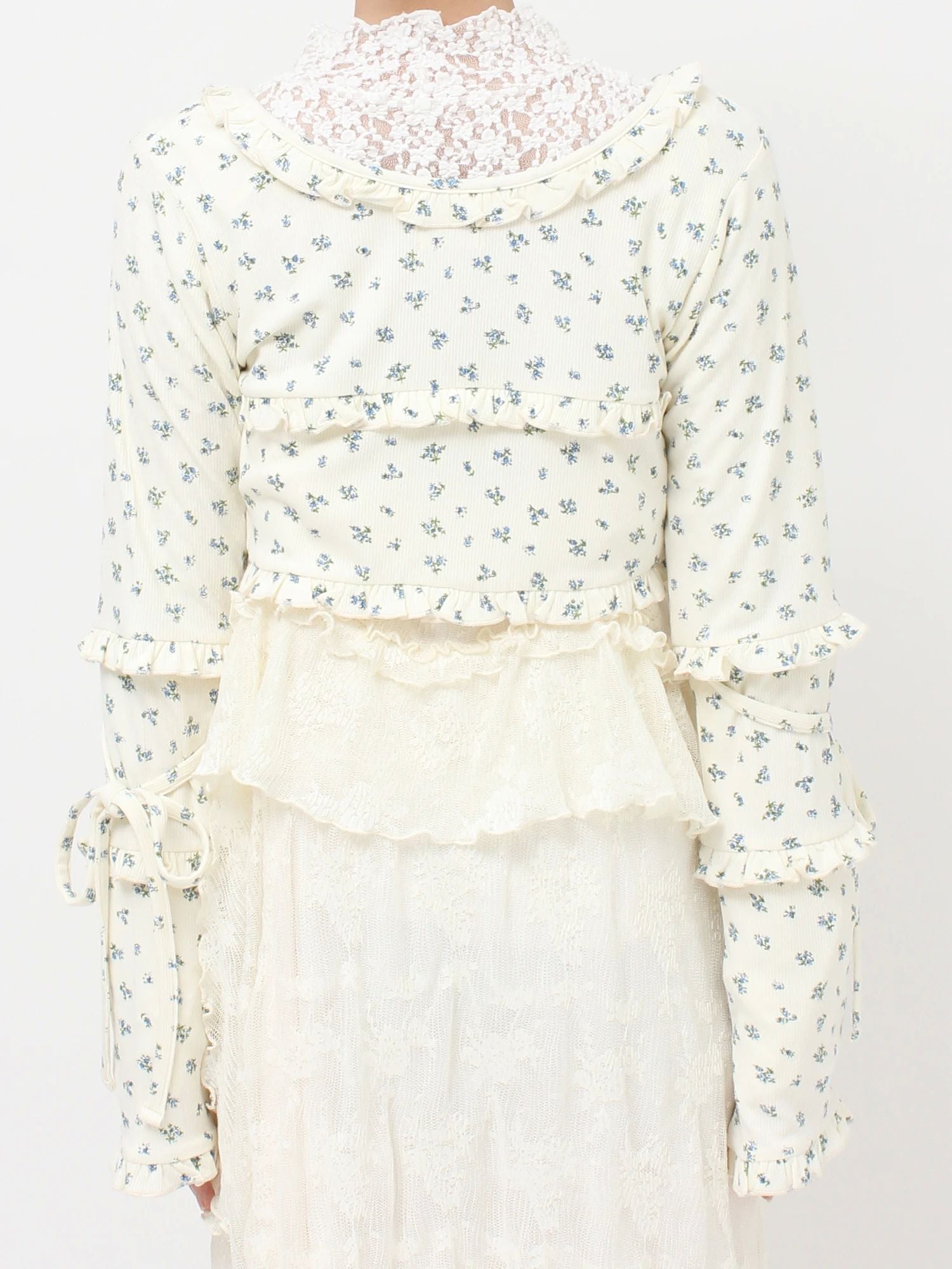 merry jenny｜Floral frill ribbed bolero