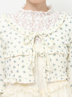 merry jenny｜Floral frill ribbed bolero