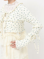 merry jenny｜Floral frill ribbed bolero