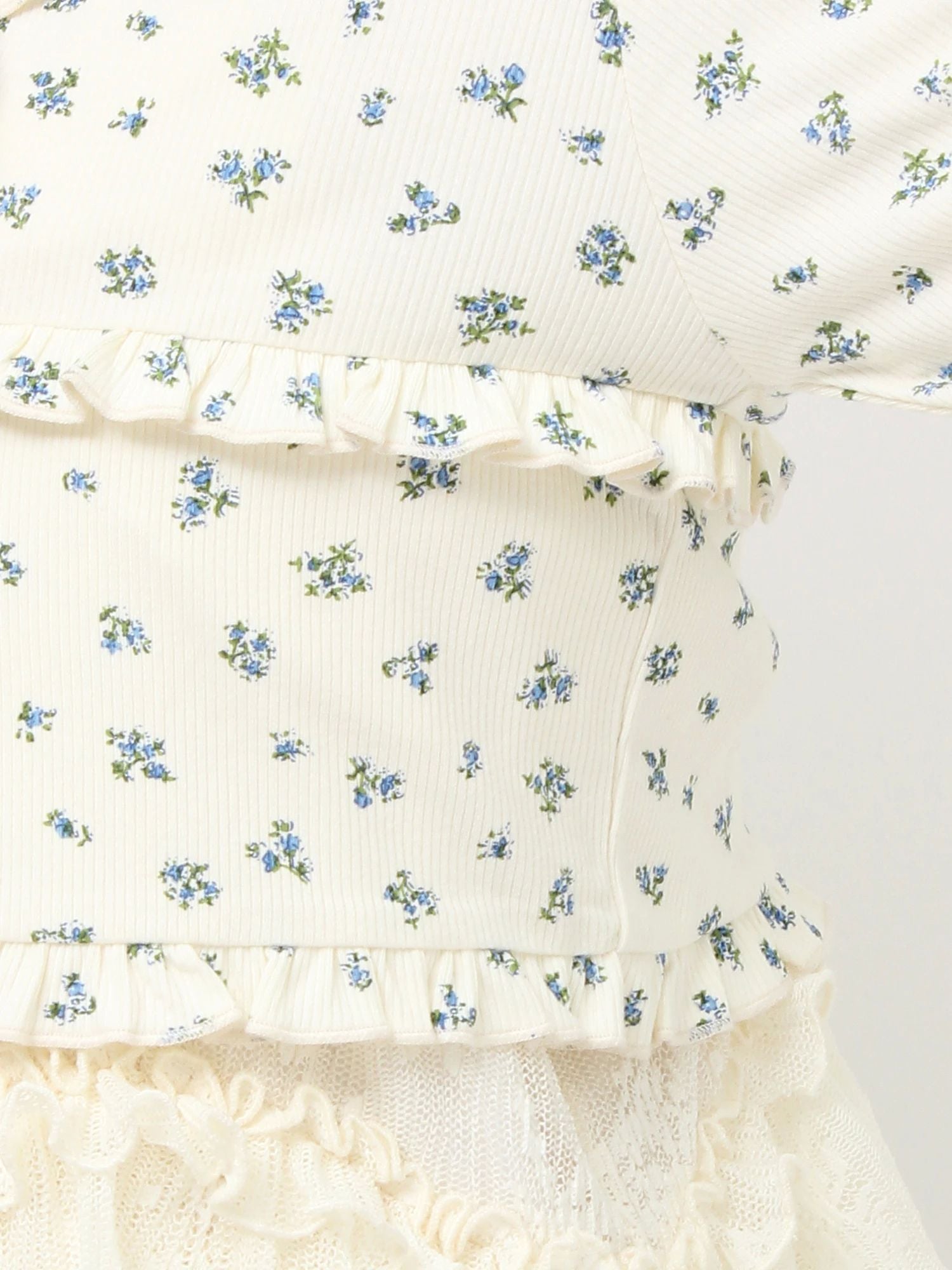 merry jenny｜Floral frill ribbed bolero