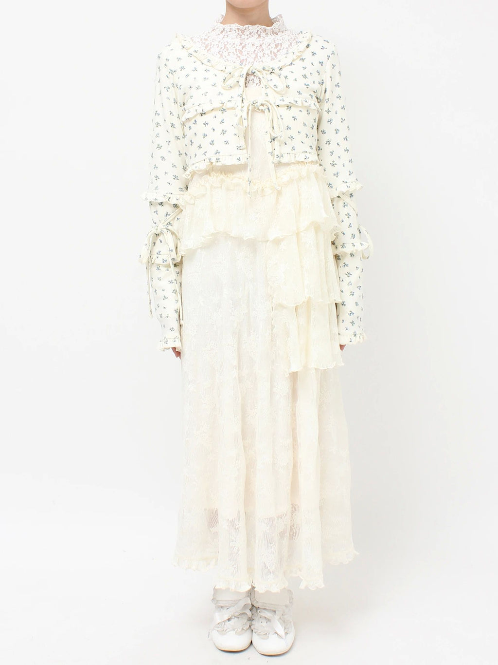 merry jenny｜Floral frill ribbed bolero