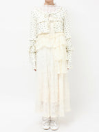 merry jenny｜Floral frill ribbed bolero