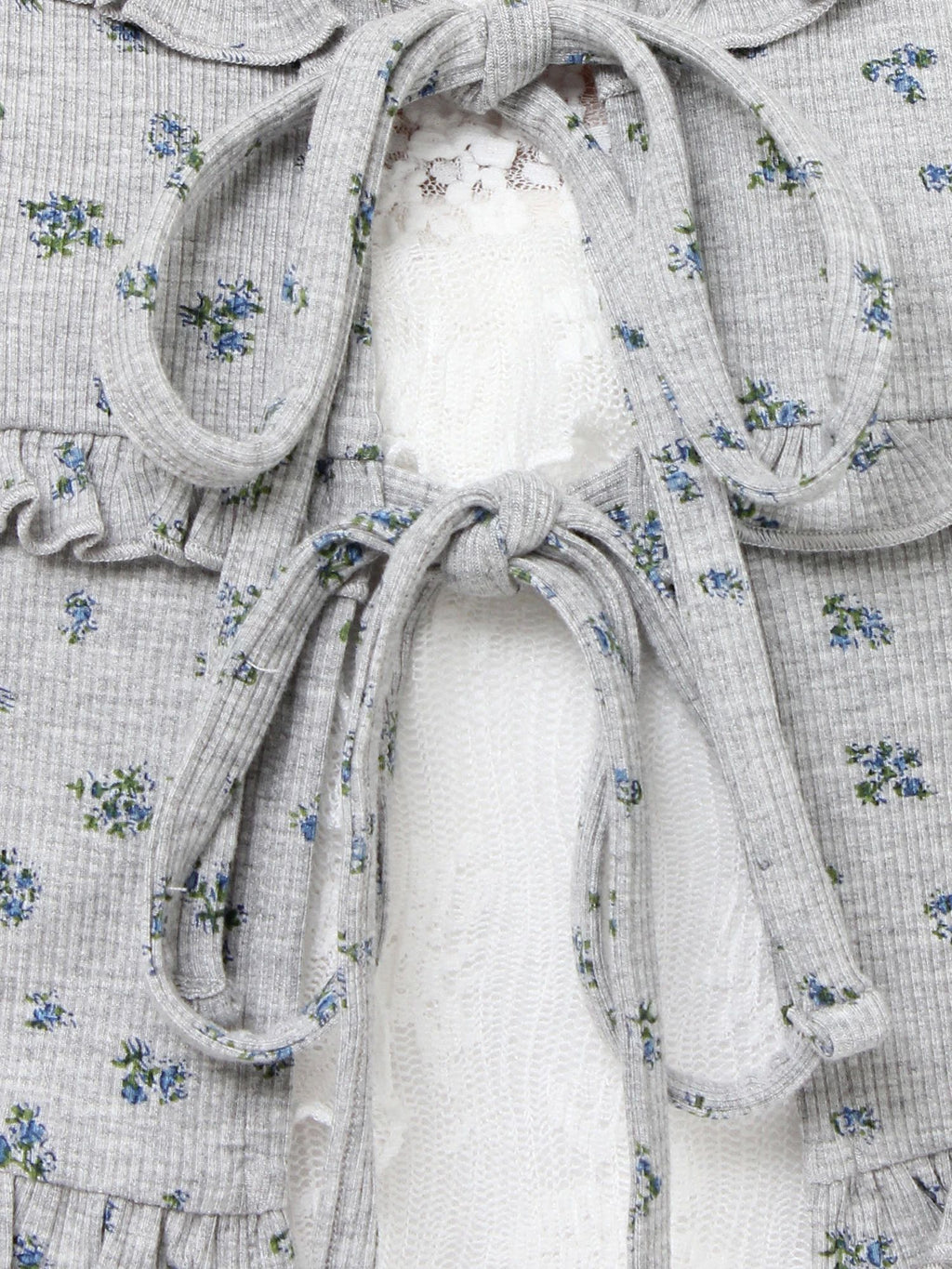 merry jenny｜Floral frill ribbed bolero
