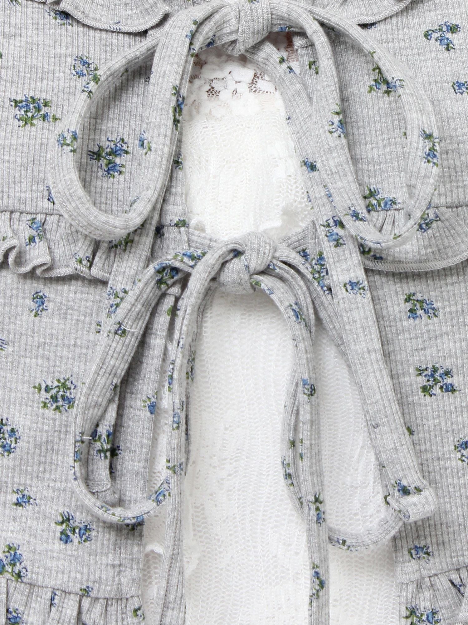 merry jenny｜Floral frill ribbed bolero