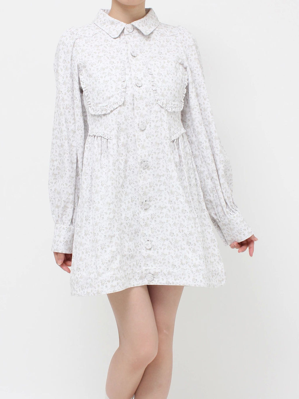 merry jenny｜Flower twill puff mini dress