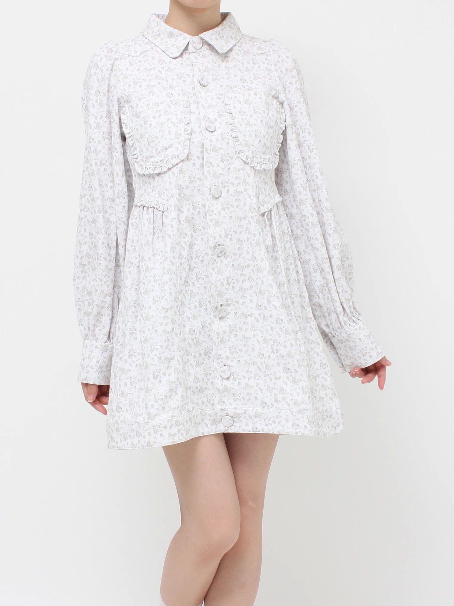 merry jenny｜Flower twill puff mini dress