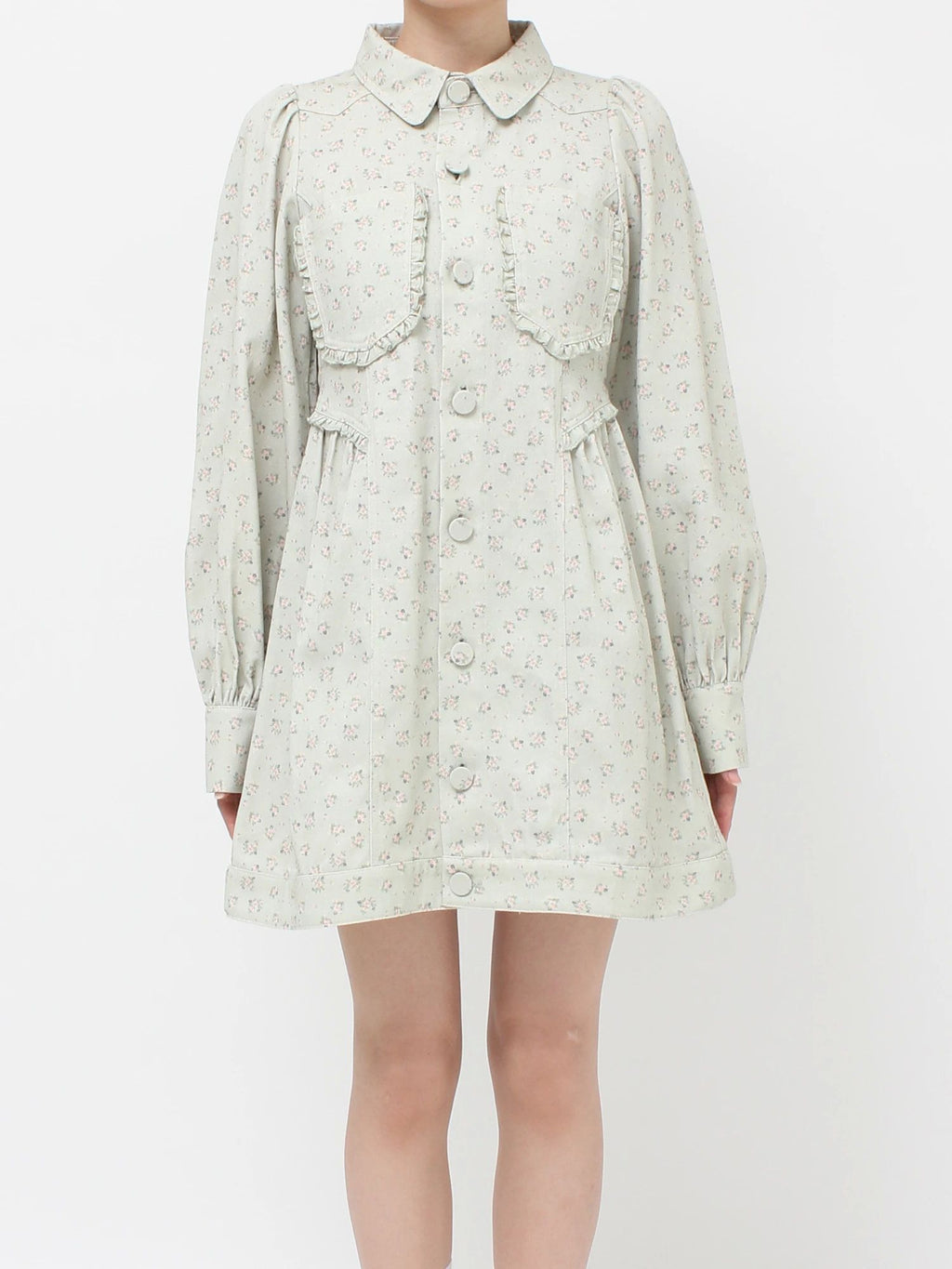 merry jenny｜Flower twill puff mini dress