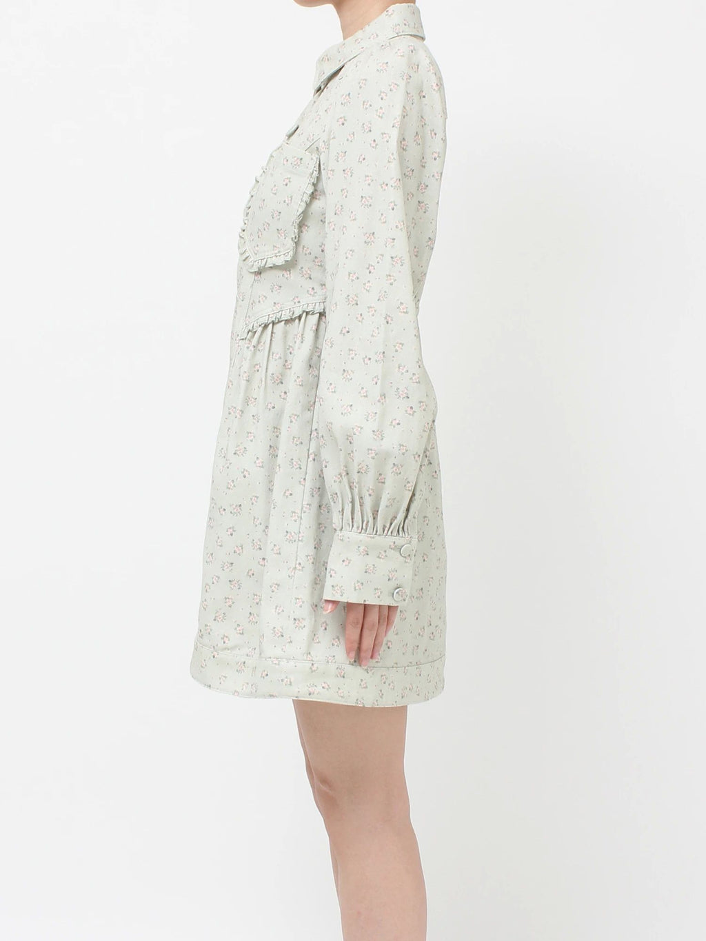 merry jenny｜Flower twill puff mini dress
