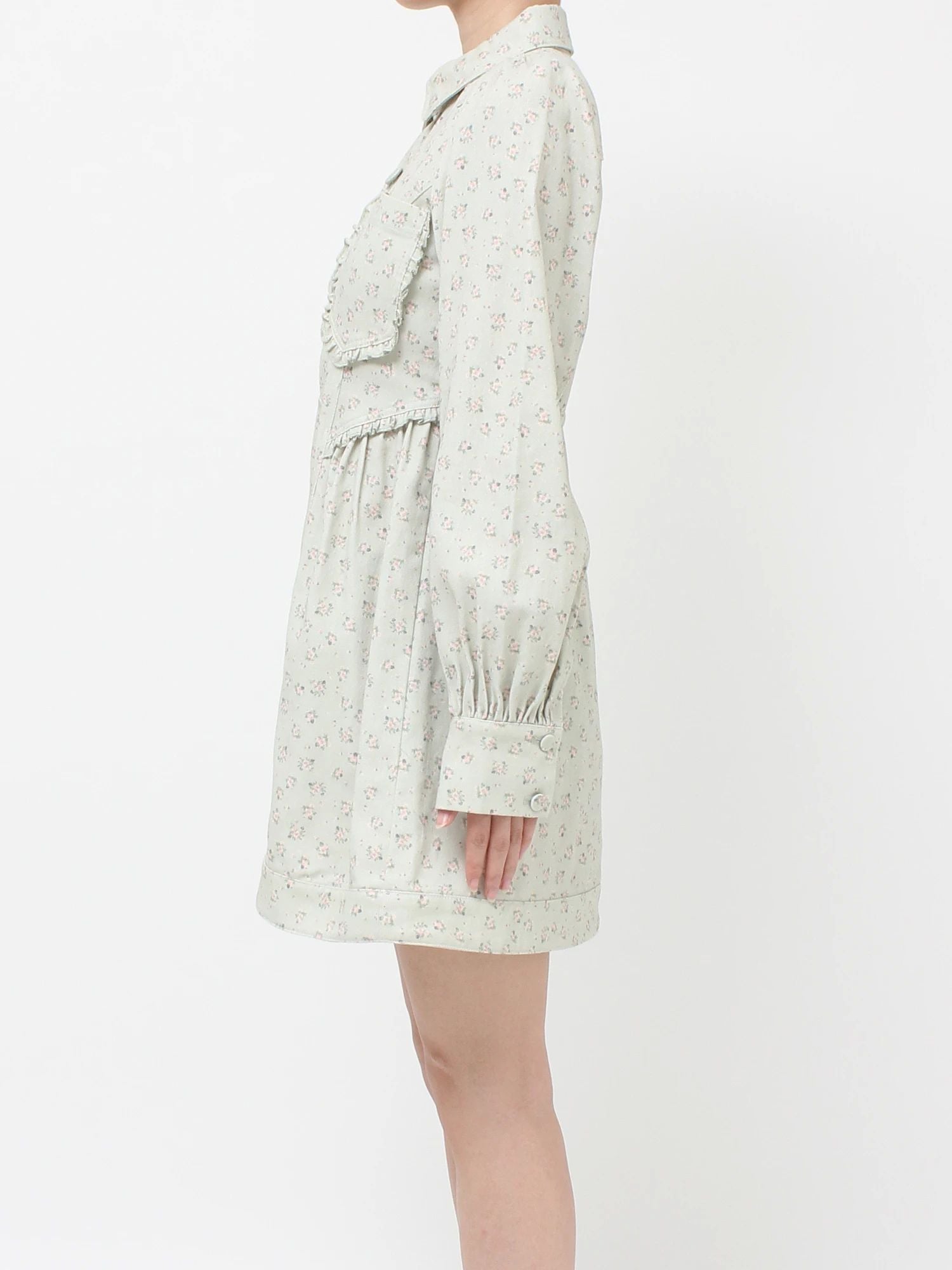 merry jenny｜Flower twill puff mini dress
