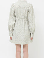 merry jenny｜Flower twill puff mini dress