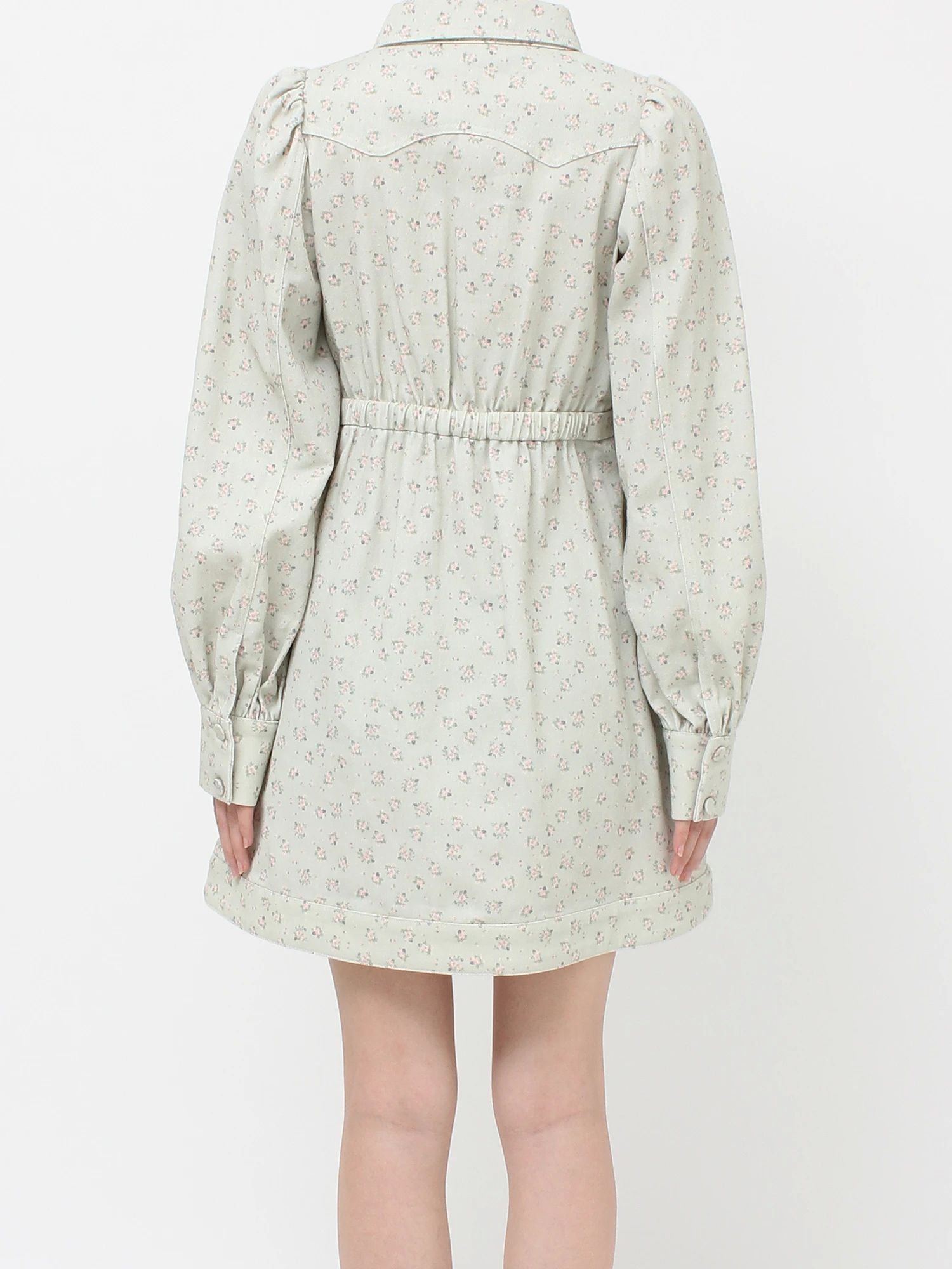 merry jenny｜Flower twill puff mini dress