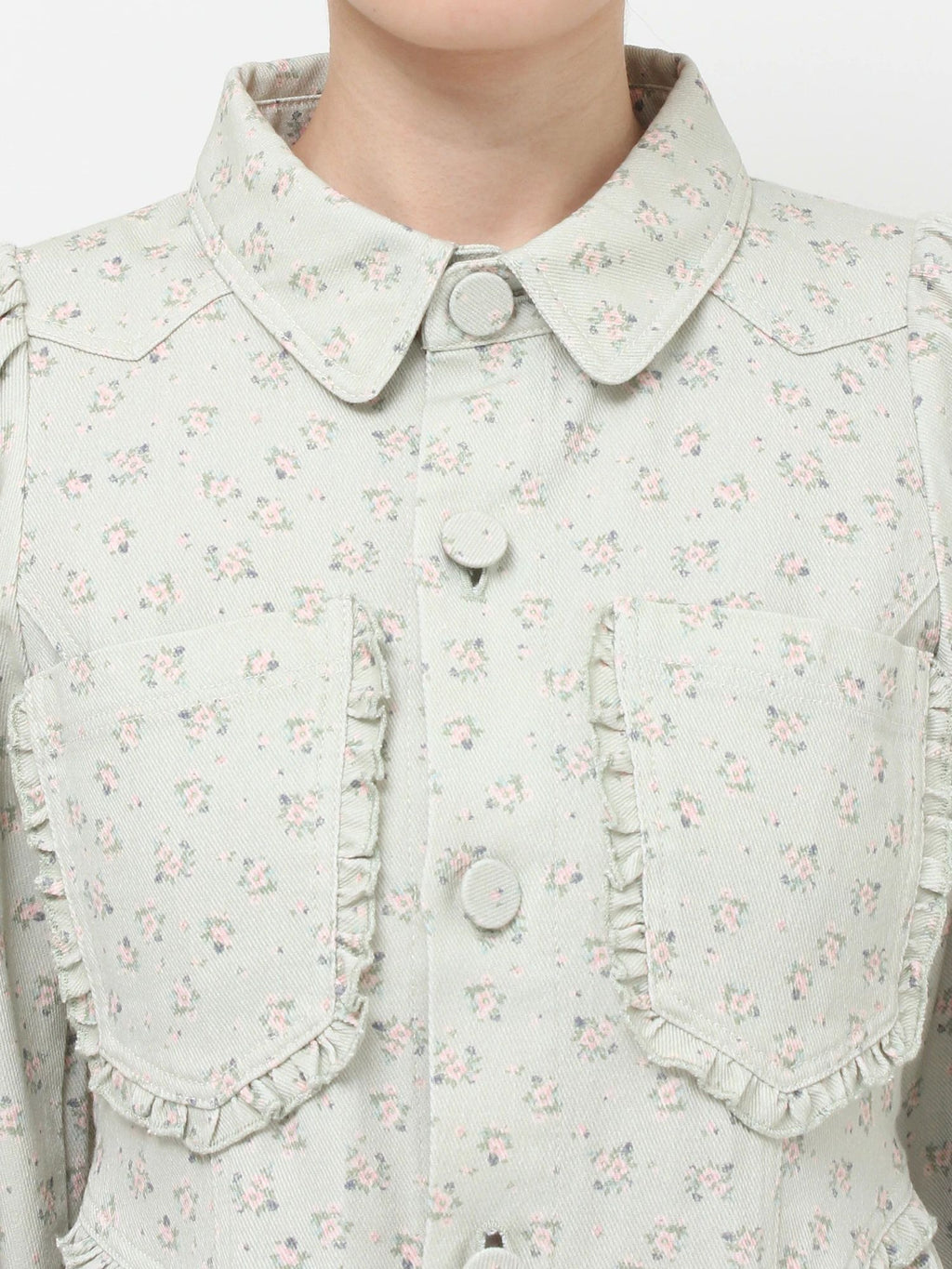 merry jenny｜Flower twill puff mini dress