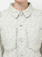 merry jenny｜Flower twill puff mini dress