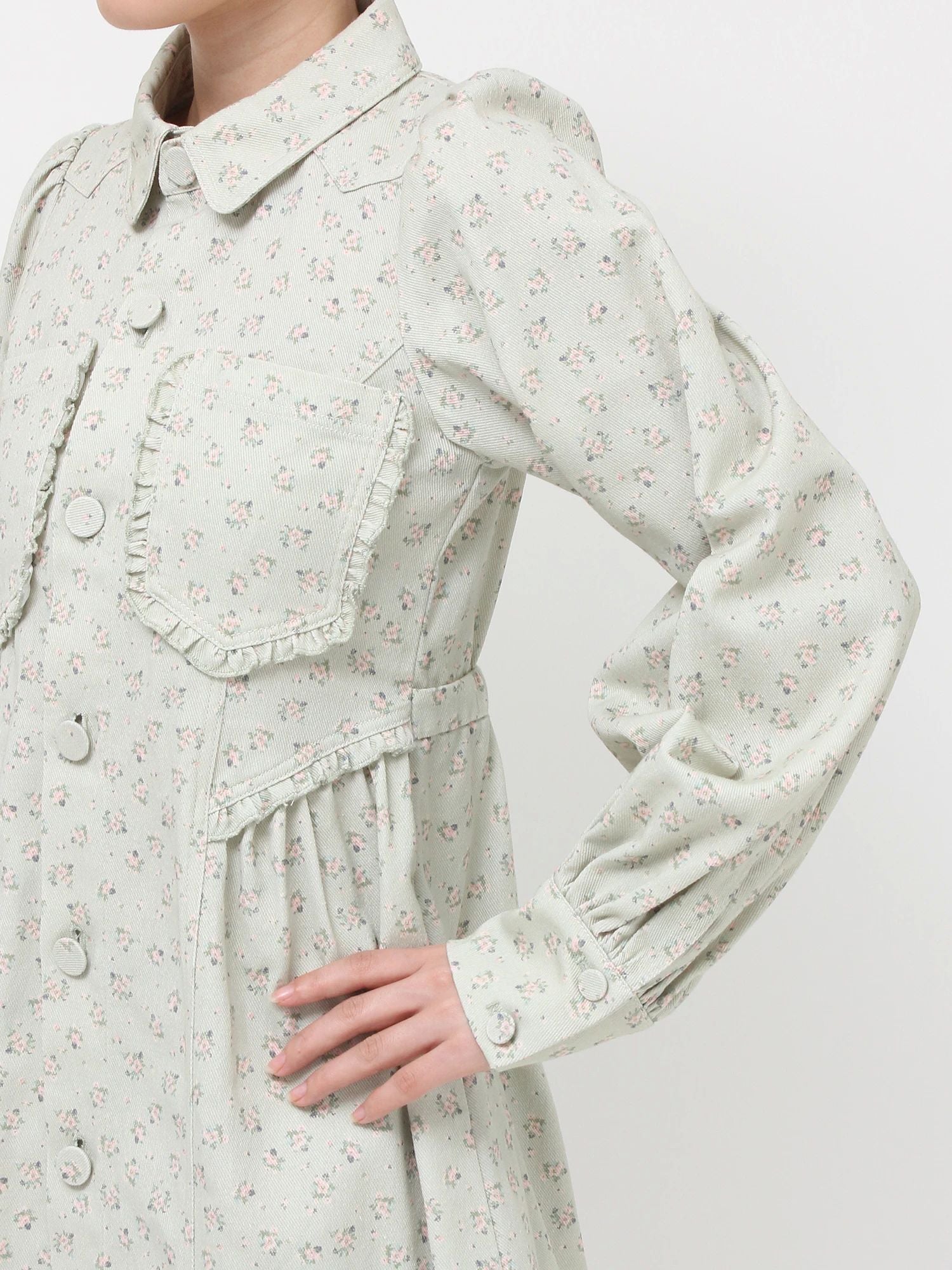 merry jenny｜Flower twill puff mini dress