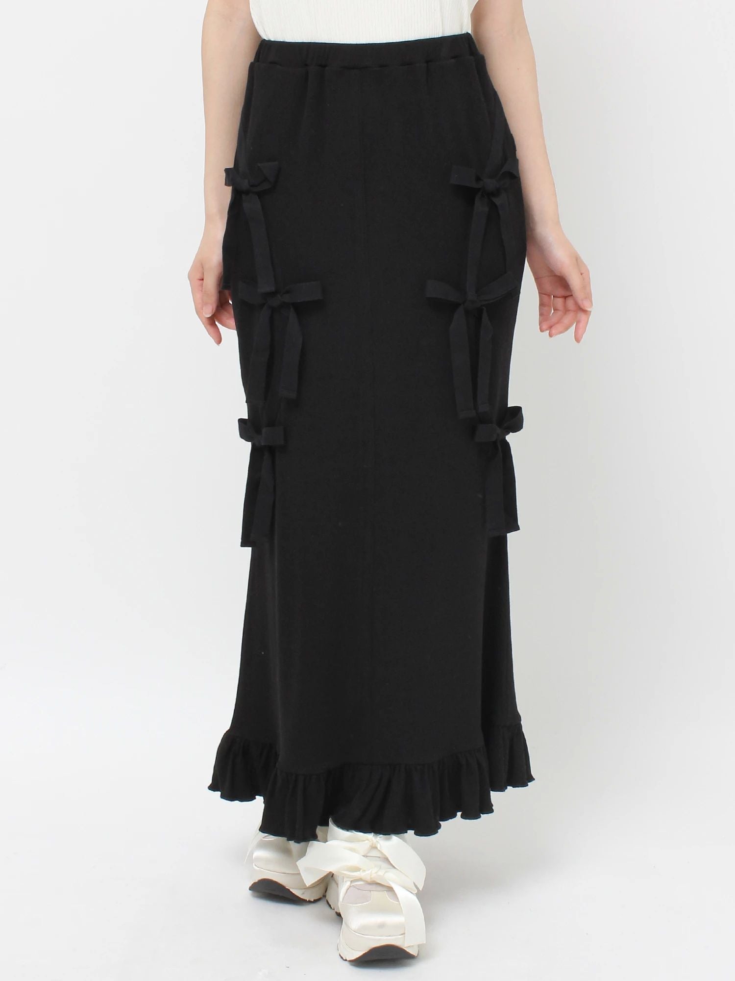 merry jenny｜Ribbon Ribbon Rib Long Skirt