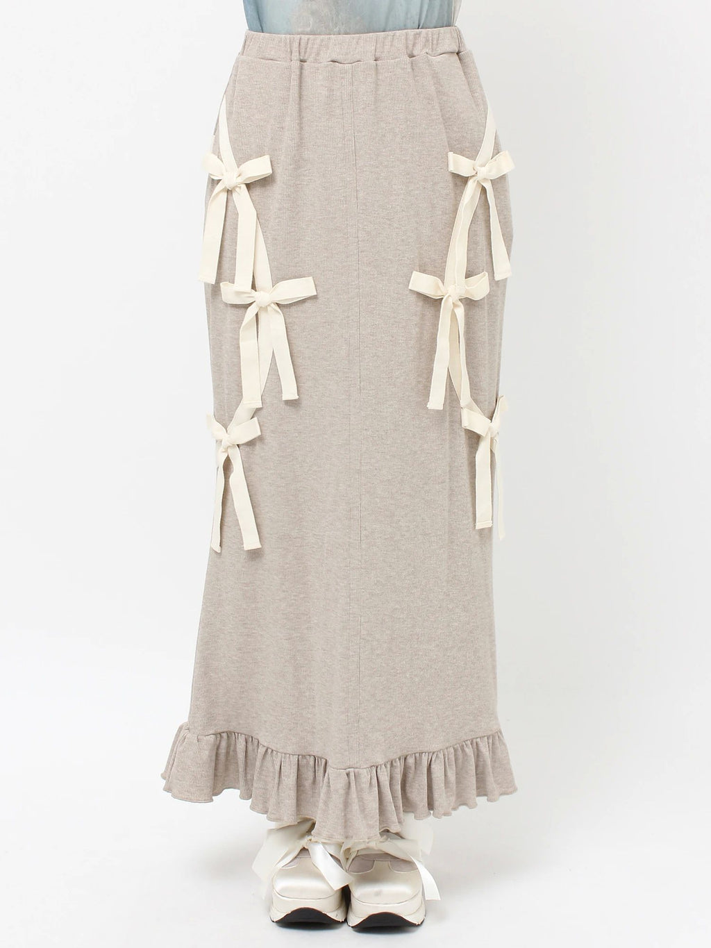 merry jenny｜Ribbon Ribbon Rib Long Skirt