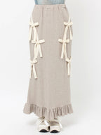 merry jenny｜Ribbon Ribbon Rib Long Skirt