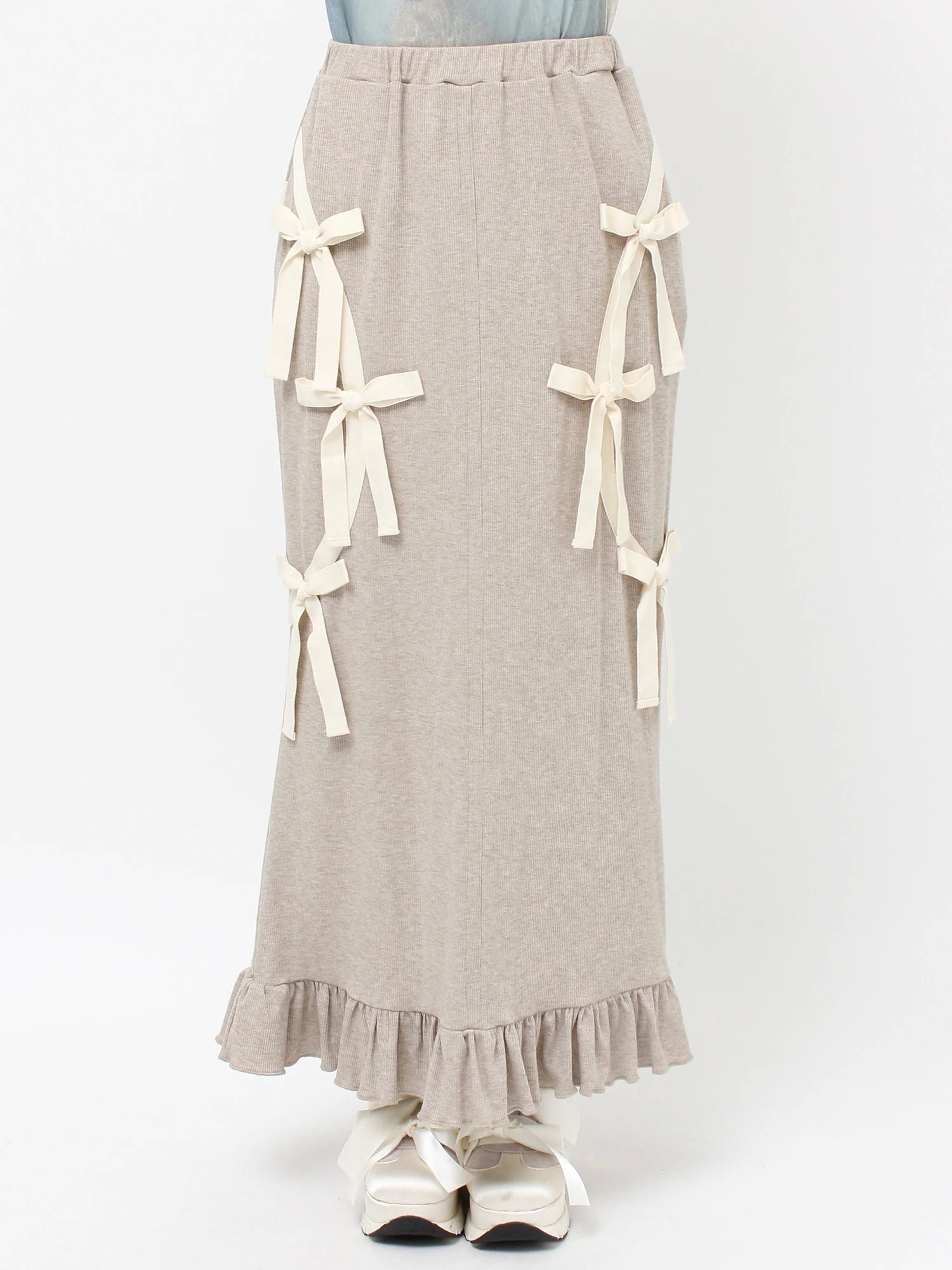 merry jenny｜Ribbon Ribbon Rib Long Skirt