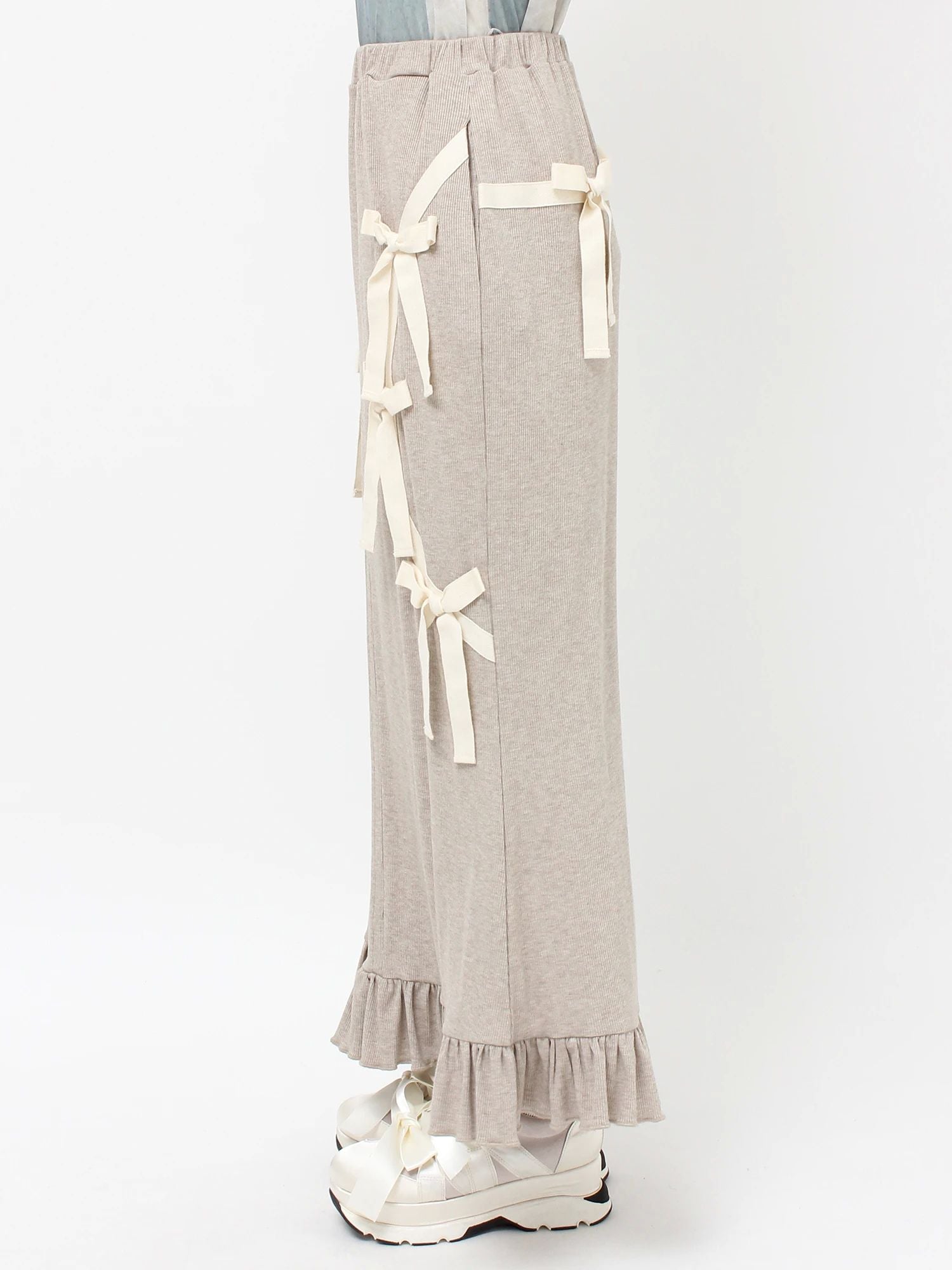 merry jenny｜Ribbon Ribbon Rib Long Skirt